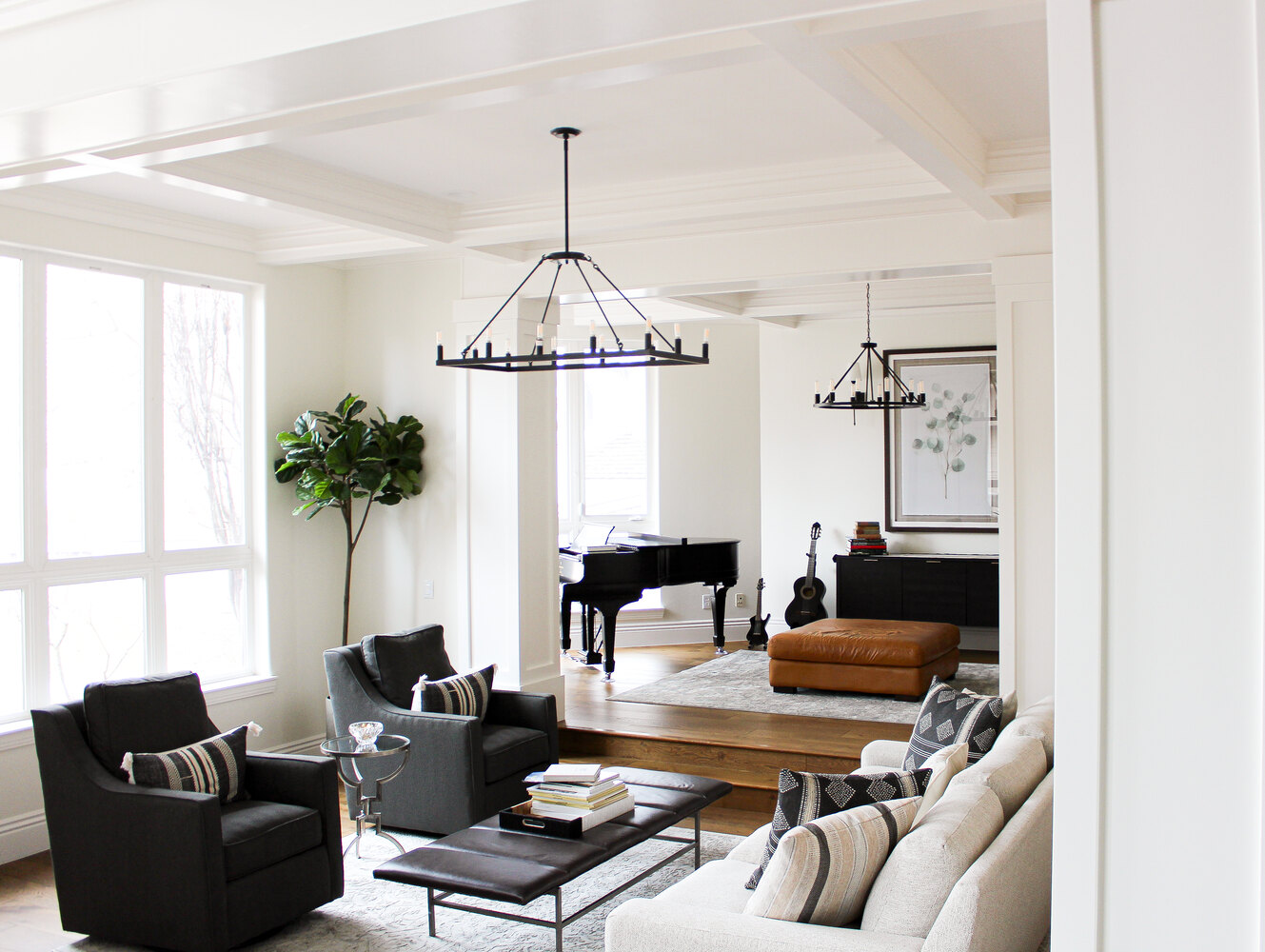 Spacious living room with natural light and modern furnishings in Conner Construction custom home in Lehi, UT